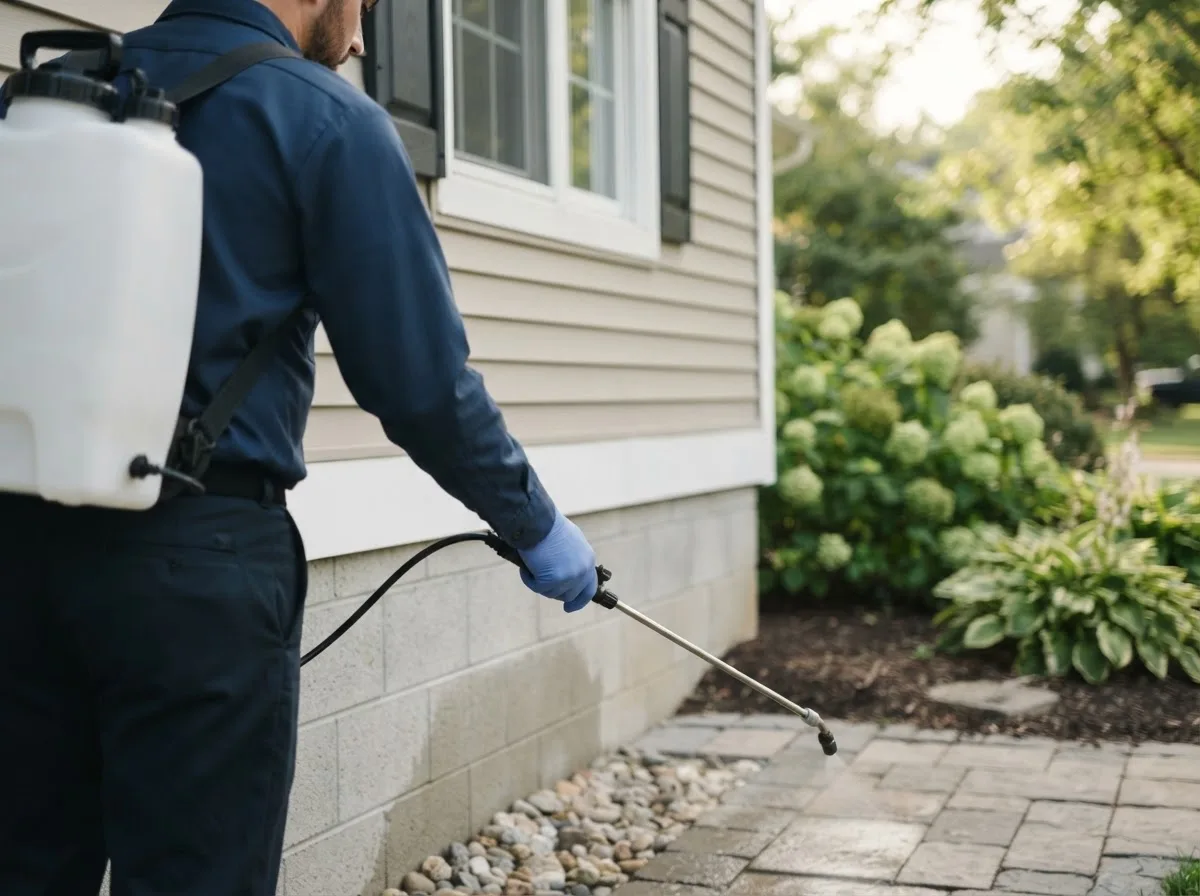 Pest control technician inspecting a home in Rosamond, IL